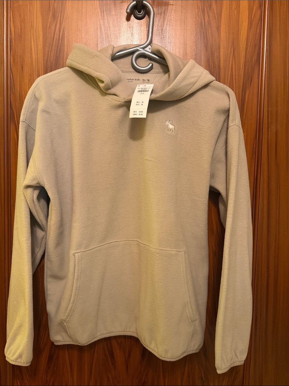 NWT. Abercrombie & Fitch kids size 15/16 beige fleece hoodie.